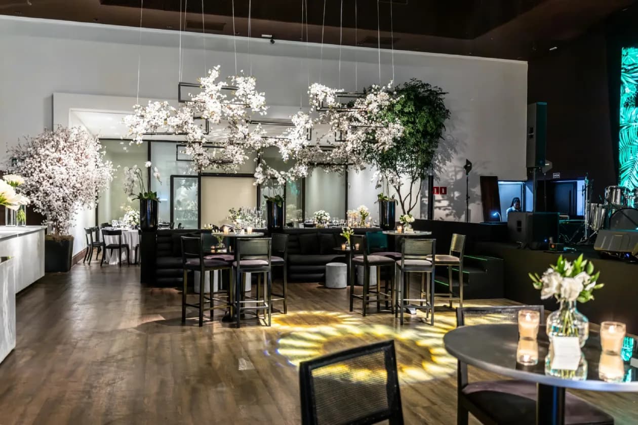 Elegant event venue with chandeliers